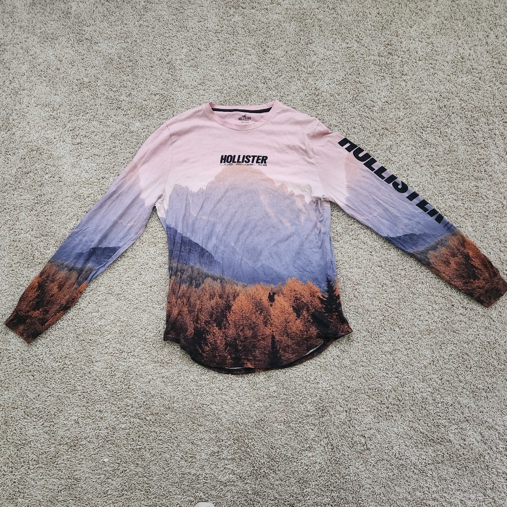 Hollister Pink and Blue Scenic Long Sleeve